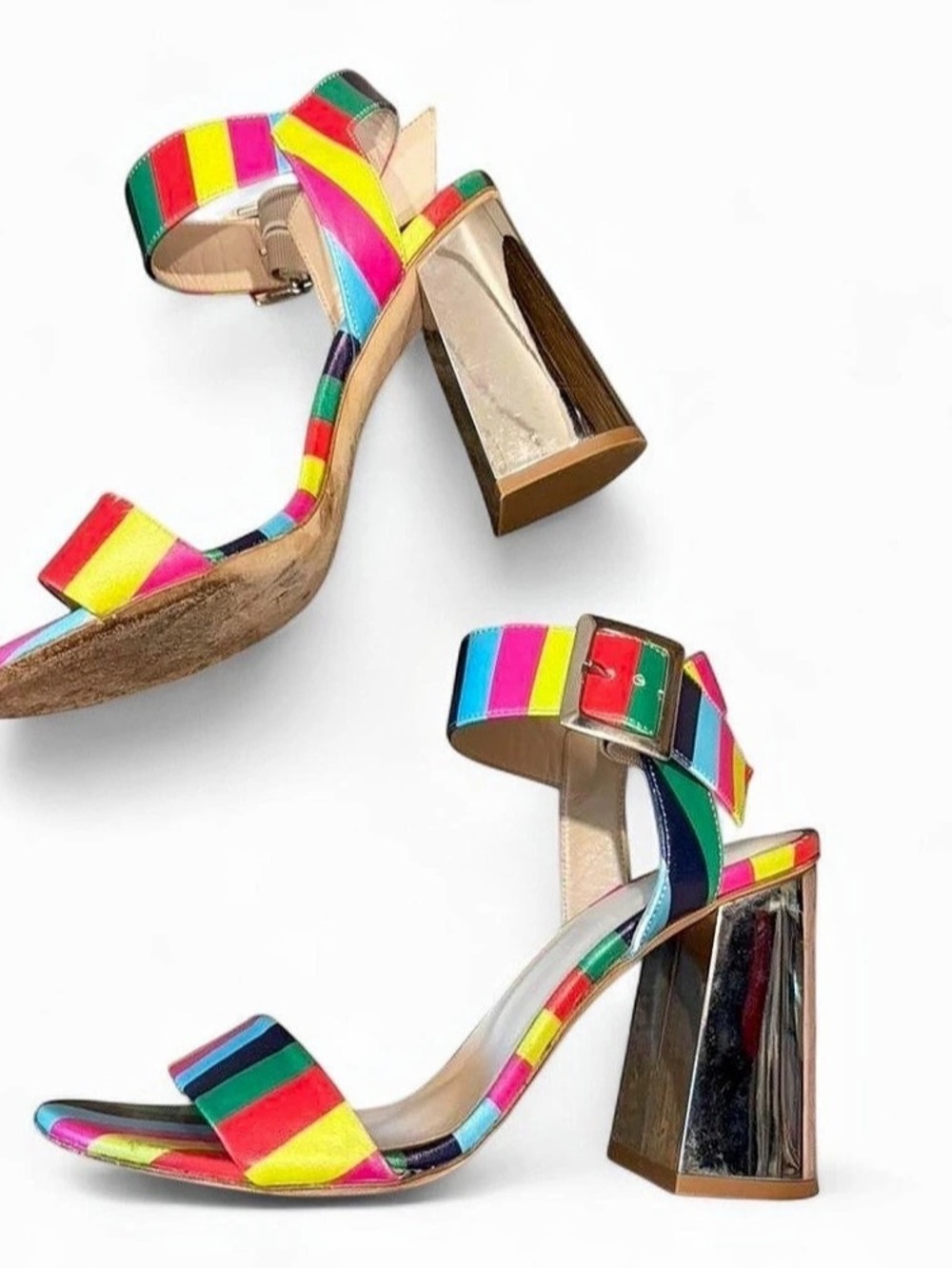 Dee Keller Rainbow Stripe Metallic Block Heels EU 38 US 8
